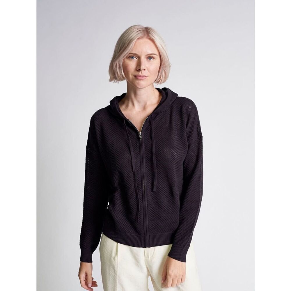 NWOT Kokun Mesh Zip Up Hoodie Zip-Front Knit Hoodie - Women's Sz S Black